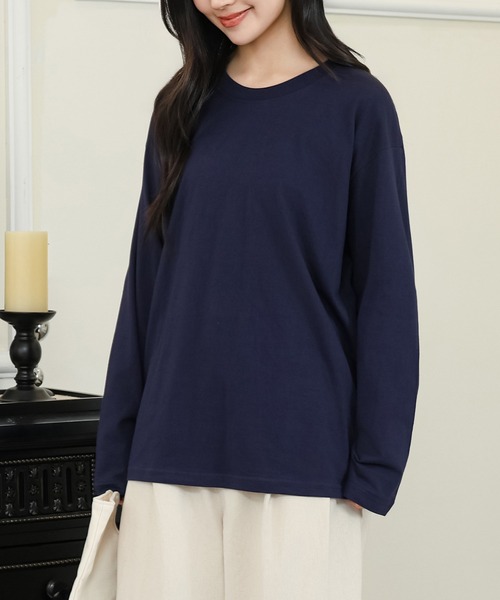 DAYRA(デイラ)の「コットン ラウンドネック ベーシック 長袖 カットソー(Tシャツ/カットソー・レディース・ダークグレー/ネイビー/ホワイト/ブラック・S/M/XL)」の19枚目の写真