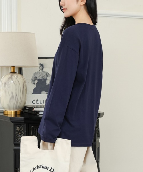 DAYRA(デイラ)の「コットン ラウンドネック ベーシック 長袖 カットソー(Tシャツ/カットソー・レディース・ダークグレー/ネイビー/ホワイト/ブラック・S/M/XL)」の20枚目の写真