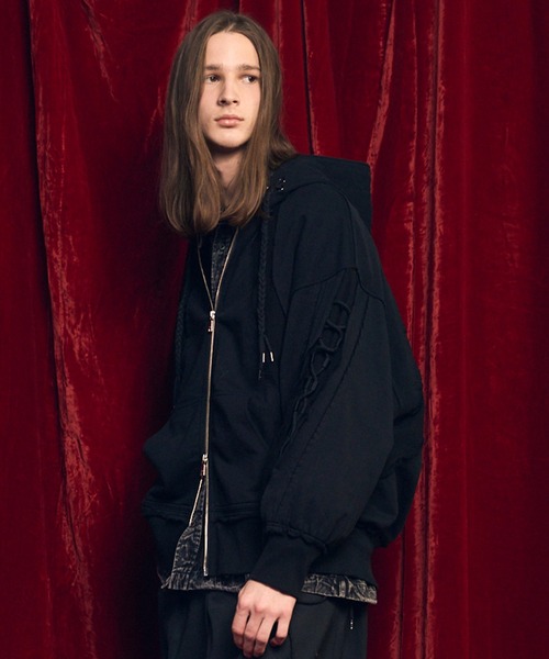 UNISEX》Waffle Switch Lace-up Sweat Prime-Over Zip Hoodie/ワッフル