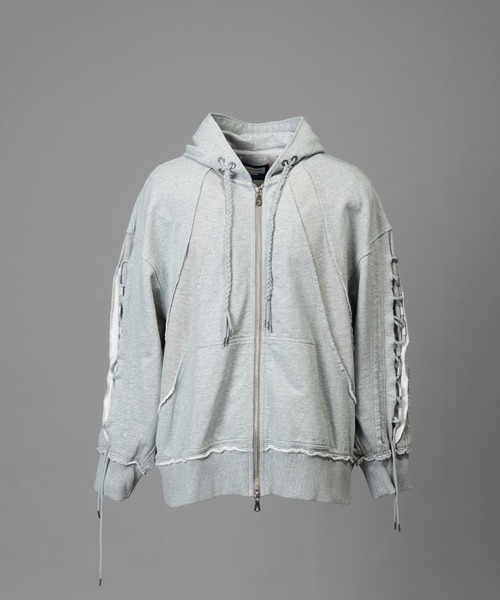 MAISON SPECIAL(メゾンスペシャル)の「《UNISEX》Waffle Switch Lace-up Sweat Prime-Over Zip Hoodie/ワッフル切り替えレースアップスウェットプライムオーバージップフーディー【MAISON SPECIAL/メゾンスペシャル】(パーカー・メンズ・グレー/ブラック・0/1/2)」の13枚目の写真