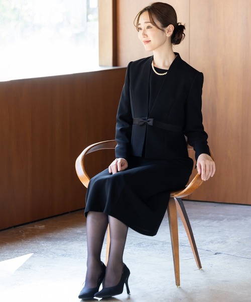 洗える喪服】ノーカラージャケット＆フレアワンピースセット（スーツ