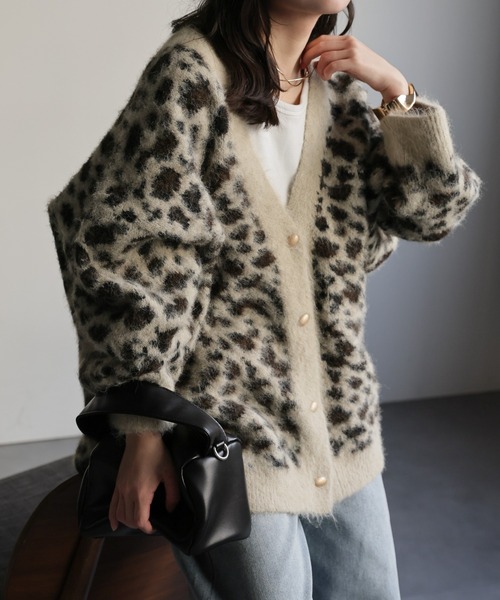 セール】レオパードシャギーニットカーディガン / オーバーサイズ