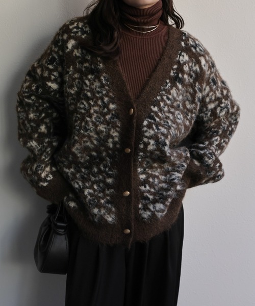 セール】レオパードシャギーニットカーディガン / オーバーサイズ