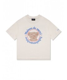 ウィメンズベアフレンズリラックスクロップTシャツクリームブルー(FCC2TS386W)