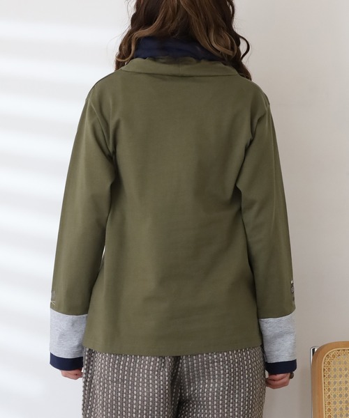 Emago(イマゴ)の「EMAGO ひと息刺繍袖切替えタートル 長袖(Tシャツ/カットソー・レディース・アイボリー/カーキ/ネイビー・FREE)」の11枚目の写真