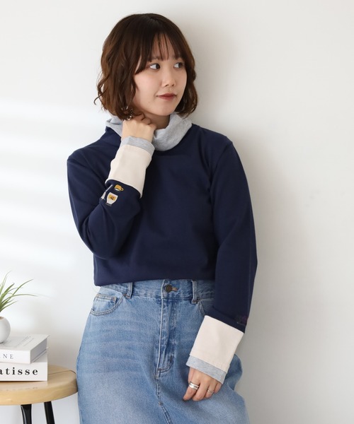 Emago(イマゴ)の「EMAGO ひと息刺繍袖切替えタートル 長袖(Tシャツ/カットソー・レディース・アイボリー/カーキ/ネイビー・FREE)」の22枚目の写真