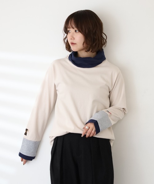 Emago(イマゴ)の「EMAGO ひと息刺繍袖切替えタートル 長袖(Tシャツ/カットソー・レディース・アイボリー/カーキ/ネイビー・FREE)」の20枚目の写真