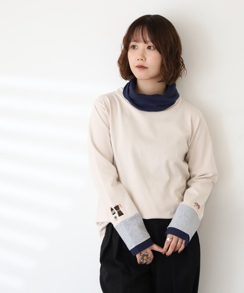 Emago(イマゴ)の「EMAGO ひと息刺繍袖切替えタートル 長袖(Tシャツ/カットソー・レディース・アイボリー/カーキ/ネイビー・FREE)」の19枚目の写真