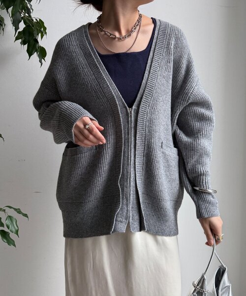 DouDou（ドゥドゥ）の「ジップニットカーディガン（カーディガン/ボレロ・レディース・レッド/グレー/オフホワイト・FREE）」の7枚目の写真