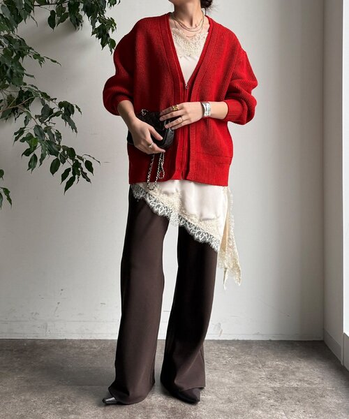 DouDou（ドゥドゥ）の「ジップニットカーディガン（カーディガン/ボレロ・レディース・レッド/グレー/オフホワイト・FREE）」の11枚目の写真