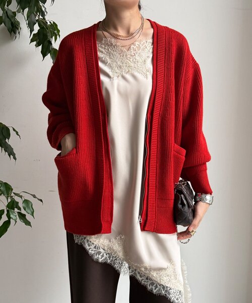 DouDou（ドゥドゥ）の「ジップニットカーディガン（カーディガン/ボレロ・レディース・レッド/グレー/オフホワイト・FREE）」の15枚目の写真