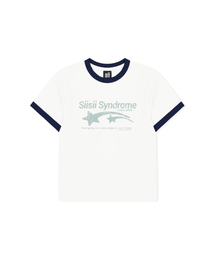 シシシンドロームプリンティングリンガー半袖Tシャツネイビー