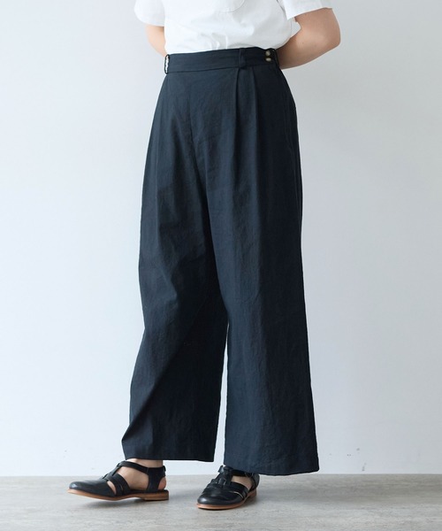 bulle de savon（ビュルデサボン）の「リネン/コットン ナチュラルトリプルワッシャー 2tuck パンツ（その他パンツ・レディース・ブラック/ホワイト・FREE）」の3枚目の写真