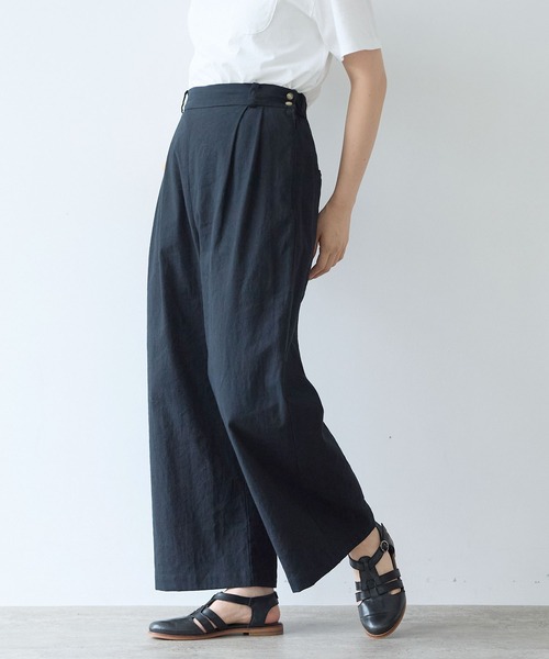 bulle de savon（ビュルデサボン）の「リネン/コットン ナチュラルトリプルワッシャー 2tuck パンツ（その他パンツ・レディース・ブラック/ホワイト・FREE）」の5枚目の写真