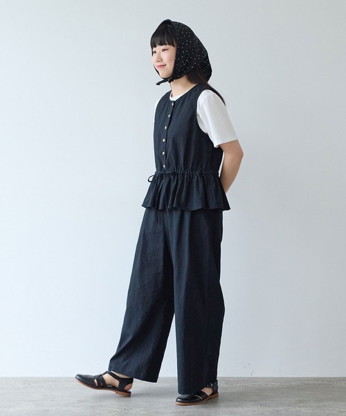bulle de savon（ビュルデサボン）の「リネン/コットン ナチュラルトリプルワッシャー 2tuck パンツ（その他パンツ・レディース・ブラック/ホワイト・FREE）」の12枚目の写真