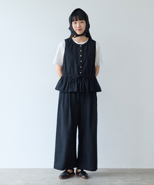 bulle de savon（ビュルデサボン）の「リネン/コットン ナチュラルトリプルワッシャー 2tuck パンツ（その他パンツ・レディース・ブラック/ホワイト・FREE）」の9枚目の写真