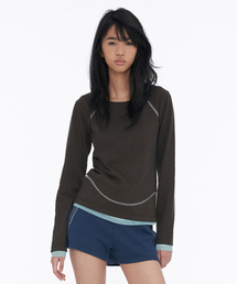 WELLBEING EXPRESS（ウェルビーイングエクスプレス）の「Layered Edge Top Charcoal（Tシャツ/カットソー）」
