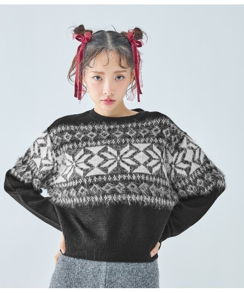 PEACH JOHN（ピーチジョン）の「ノルディック柄ニット（ニット/セーター・レディース・グレー/ブラック・ONE SIZE）」の10枚目の写真