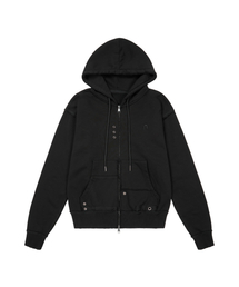 AAKAM | Eyelet Damaged Zip-Up Hoodie (Black)(パーカー)
