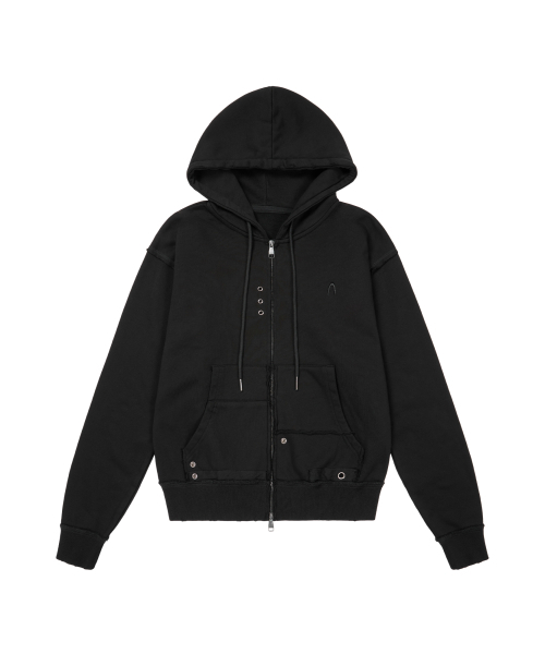 AAKAM(アーカム)の「Eyelet Damaged Zip-Up Hoodie (Black)(パーカー・レディース・その他・2/1)」の1枚目の写真