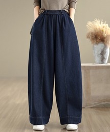 裏起毛ワイドデニムパンツ