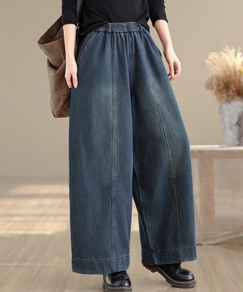 ONEP STAR(ワンピスター)の「裏起毛ワイドデニムパンツ(デニムパンツ・レディース・ブルー/ライトブルー/ブラック/ダークブルー・X-LARGE/LARGE/MEDIUM)」の1枚目の写真
