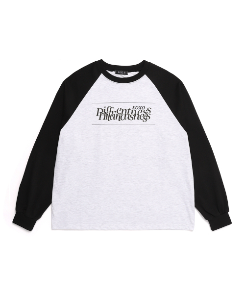 DXOH(ディソエイチ)の「ユニセックススタックロゴナグランTシャツブラック/バックメランジ(Tシャツ/カットソー・レディース・その他・FREE)」の2枚目の写真