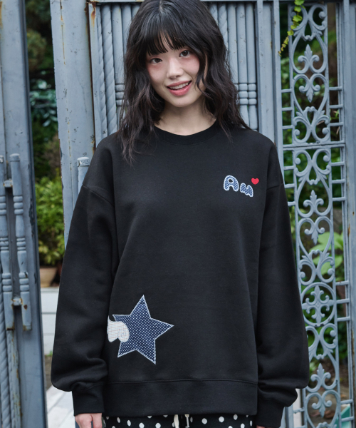 ambler(エムブラー)の「エンジェルオブザスターズ アップリケ刺繍 スウェット AMM1309 (ブラック)(スウェット・レディース・その他・MEDIUM/SMALL)」の1枚目の写真