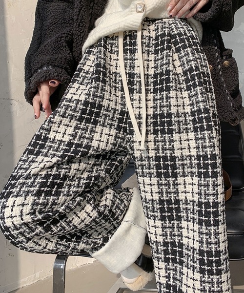 セール】裏起毛チェック柄ワイドパンツ（その他パンツ）｜2ly2