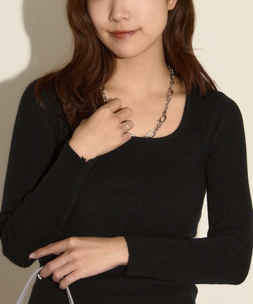 H.TOKYO(エイチトウキョウ)の「スクエアネックリブニット(ニット/セーター・レディース・グレー/ブラック/ホワイト・FREE)」の22枚目の写真