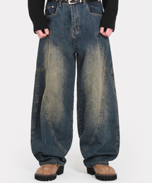 カーブドポケットデニムワイドパンツ（ウォッシュドブルー）