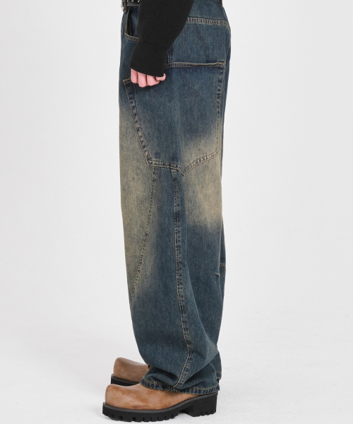 DWSE（ディーダブリューエスイー）の「カーブドポケットデニムワイドパンツ（ウォッシュドブルー）（デニムパンツ・メンズ・その他・SMALL/MEDIUM/LARGE/X-LARGE/X-SMALL）」の3枚目の写真