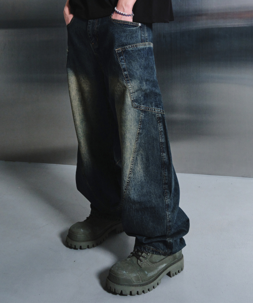 DWSE（ディーダブリューエスイー）の「カーブドポケットデニムワイドパンツ（ウォッシュドブルー）（デニムパンツ・メンズ・その他・SMALL/MEDIUM/LARGE/X-LARGE/X-SMALL）」の7枚目の写真