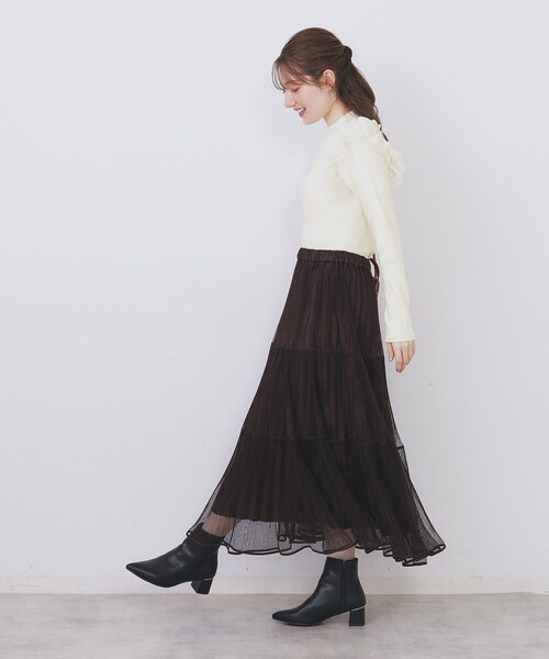 index（インデックス）の「ショルダーチュールフリルハイネックニット【洗濯機OK/抗ピル】（ニット/セーター・レディース・ベビーピンク/オフホワイト/チャコールグレー・36/38/40/42）」の21枚目の写真