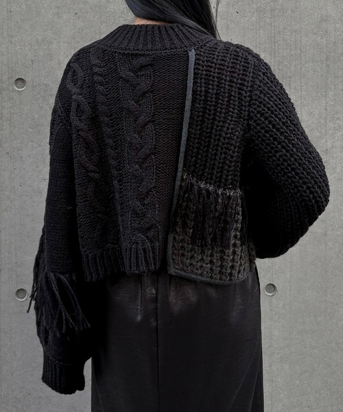 &g'aime(アンジェム)の「【&g'aime 】編地MIXフリンジニット Mixed Knit Fringe Pullover(ニット/セーター・レディース・ブラック/チャコールグレー/ブラウン・FREE)」の8枚目の写真