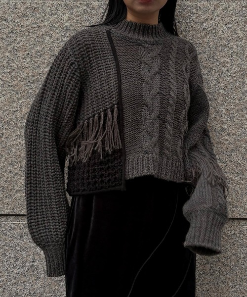 &g'aime(アンジェム)の「【&g'aime 】編地MIXフリンジニット Mixed Knit Fringe Pullover(ニット/セーター・レディース・ブラック/チャコールグレー/ブラウン・FREE)」の14枚目の写真