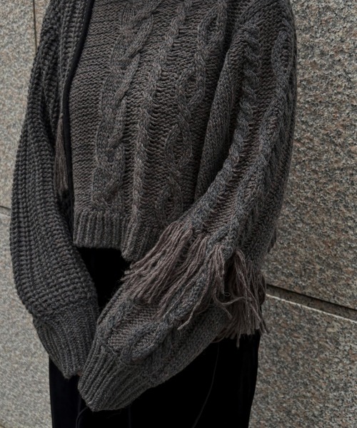 &g'aime(アンジェム)の「【&g'aime 】編地MIXフリンジニット Mixed Knit Fringe Pullover(ニット/セーター・レディース・ブラック/チャコールグレー/ブラウン・FREE)」の19枚目の写真