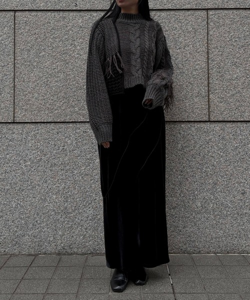 &g'aime(アンジェム)の「【&g'aime 】編地MIXフリンジニット Mixed Knit Fringe Pullover(ニット/セーター・レディース・ブラック/チャコールグレー/ブラウン・FREE)」の21枚目の写真