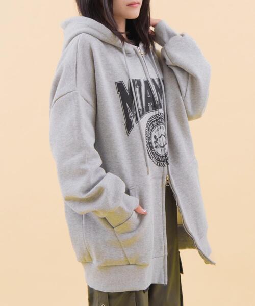 WOND(ウォンド)の「WOND/カレッジビッグジップパーカー(パーカー・レディース・杢グレー/ブラック・FREE)」の5枚目の写真