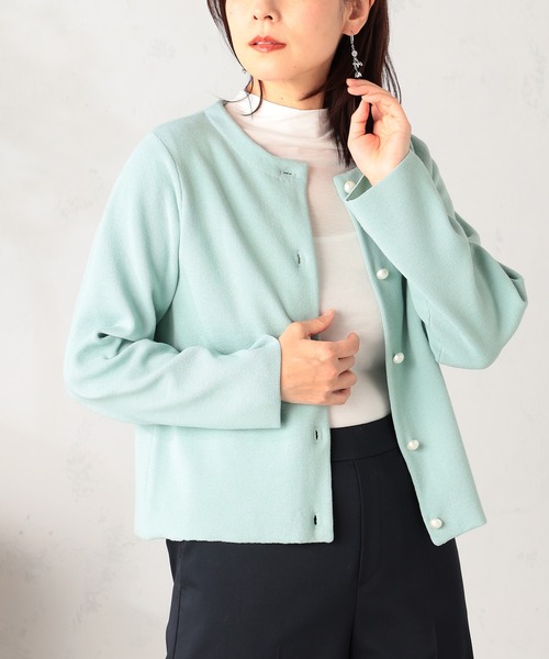 GALLORIA（ギャローリア）の「【洗濯機で洗える】パール調ボタンニットジャケット（カーディガン/ボレロ・レディース・ライトグリーン/ネイビー・L/LL/M/S）」の6枚目の写真