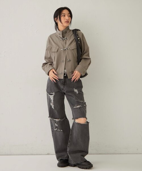 WHO'S WHO gallery(フーズフーギャラリー)の「FIREMAN MILITARY SHIRT JACKET(ミリタリージャケット・レディース・ブラック/ライトグレー/カーキ・FREE)」の17枚目の写真