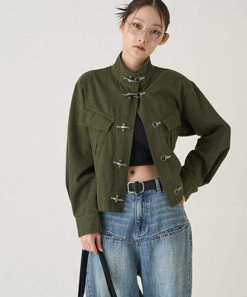 WHO'S WHO gallery(フーズフーギャラリー)の「FIREMAN MILITARY SHIRT JACKET(ミリタリージャケット・レディース・ブラック/ライトグレー/カーキ・FREE)」の18枚目の写真
