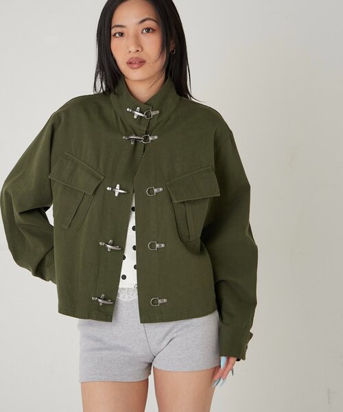 WHO'S WHO gallery（フーズフーギャラリー）の「ファイヤーマンミリタリーシャツジャケット（ミリタリージャケット・レディース・カーキ/ブラック/ライトグレー・FREE）」の19枚目の写真