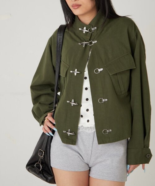 WHO'S WHO gallery（フーズフーギャラリー）の「ファイヤーマンミリタリーシャツジャケット（ミリタリージャケット・レディース・カーキ/ブラック/ライトグレー・FREE）」の22枚目の写真