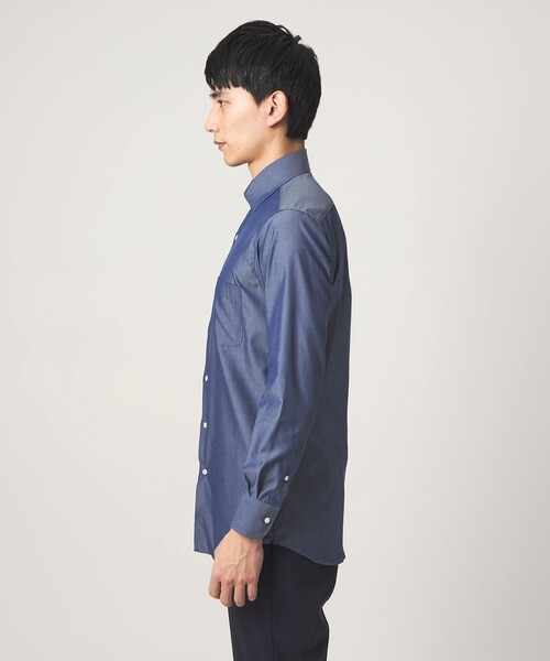 green label relaxing（グリーンレーベルリラクシング）の「コットン シャンブレー ワイドカラー ドレスシャツ -イージーアイロン-（ビジネスシャツ・メンズ・ネイビー・37cm/39cm/43cm/40cm/42cm/41cm/38cm）」の5枚目の写真