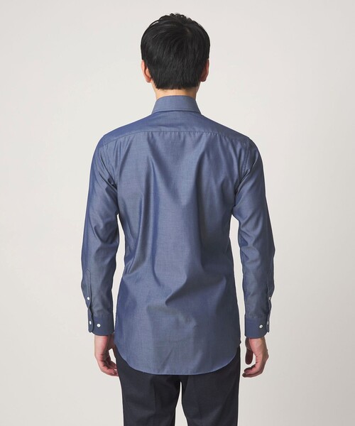 green label relaxing（グリーンレーベルリラクシング）の「コットン シャンブレー ワイドカラー ドレスシャツ -イージーアイロン-（ビジネスシャツ・メンズ・ネイビー・37cm/39cm/43cm/40cm/42cm/41cm/38cm）」の6枚目の写真