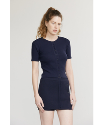 SHIRRING BUTTON KINT CARDIGAN (NAVY)