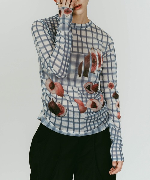 Knuth Marf（クヌースマーフ）の「【Knuth Marf】fruit-check print knit（ニット/セーター・レディース・ブルー/ブラック/グリーン・FREE）」の3枚目の写真