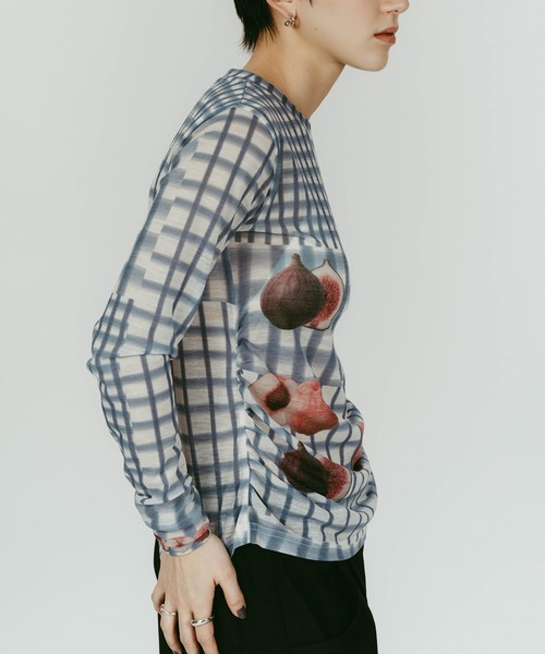 Knuth Marf（クヌースマーフ）の「【Knuth Marf】fruit-check print knit（ニット/セーター・レディース・ブルー/ブラック/グリーン・FREE）」の17枚目の写真