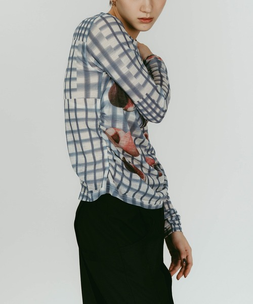 Knuth Marf（クヌースマーフ）の「【Knuth Marf】fruit-check print knit（ニット/セーター・レディース・ブルー/ブラック/グリーン・FREE）」の16枚目の写真